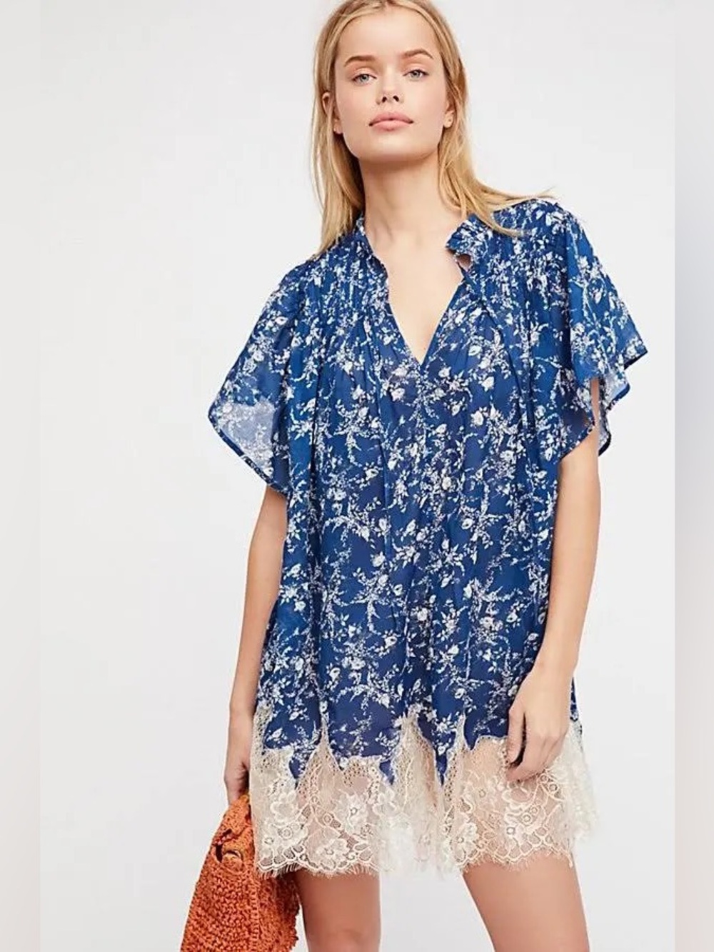 FREE PEOPLE NWOT Marigold Lace Hem Dress in Navy - Picture 1 of 5